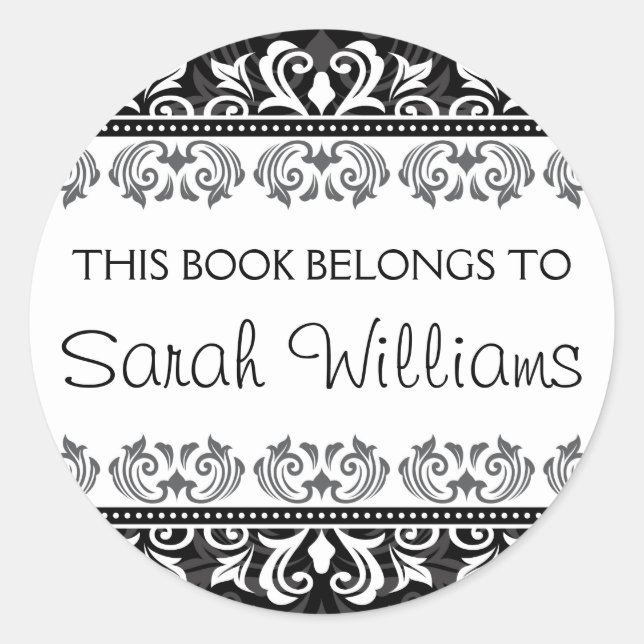 Pegatina Redonda Este libro pertenece a pegatinas elegantes damasco (Anverso)