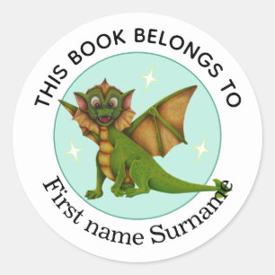 Pegatina Redonda Este libro pertenece a personalizado Dragón