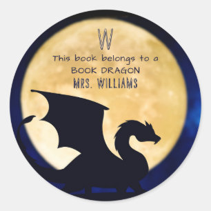 Pegatina Redonda Este Libro Pertenece A Un Libro Dragón Personaliza