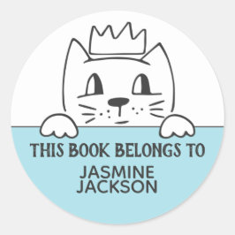 Pegatina Redonda Este libro pertenece a un lindo gato con el azul d