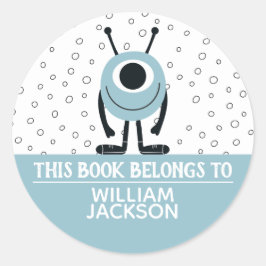 Pegatina Redonda Este libro pertenece a un monstruo divertido azul 