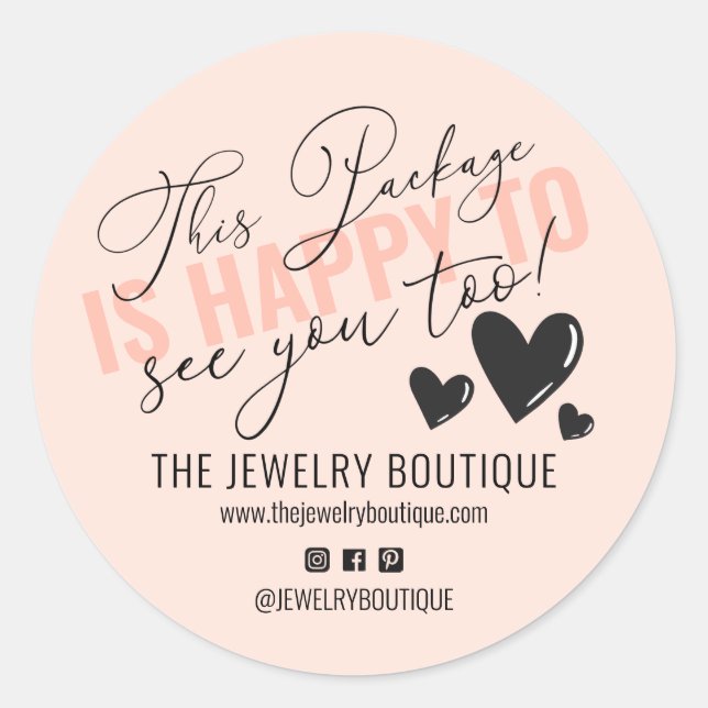 Pegatina Redonda Este paquete es feliz de verte también corazón Ets (Anverso)