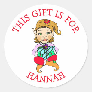 Pegatina Redonda Este regalo es para, Chica Elf con regalo