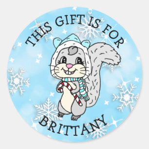 Pegatina Redonda Este regalo es para... Navidades Squirrel