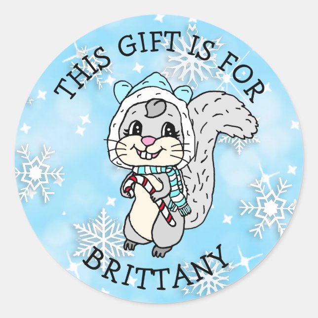 Pegatina Redonda Este regalo es para... Navidades Squirrel (Anverso)