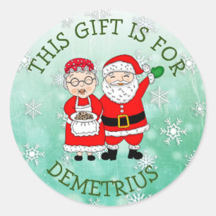 Pegatina Redonda Este regalo es para, Sr. y Sra. Claus