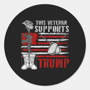 Pegatina Redonda Este veterano apoya Trump 2024 Bandera Americana 4