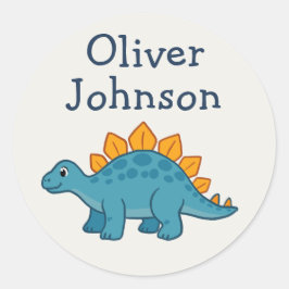 Pegatina Redonda Estegosaurio Personalizado Cute Dinosaur Nombre Ni