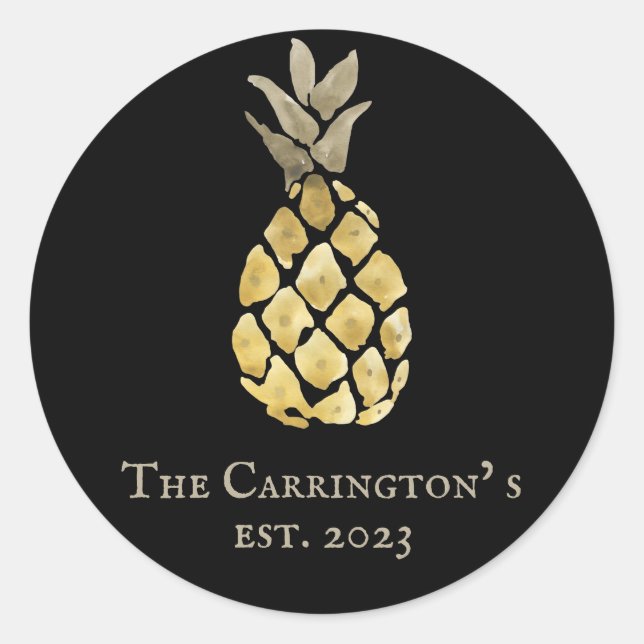Pegatina Redonda Esténcil de acuarela de nombre de piña (Anverso)