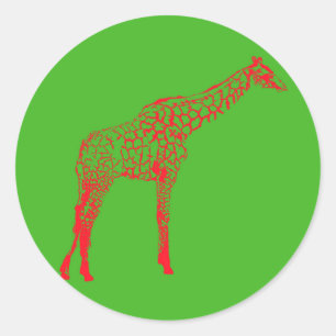 Pegatina Redonda Esténcil de Giraffe Rojo