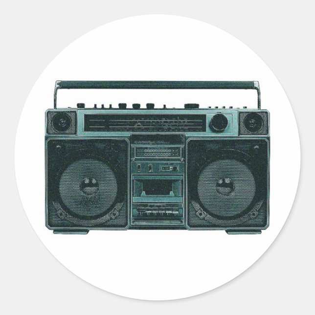 Pegatina Redonda estéreo retro (Anverso)