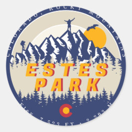 Pegatina Redonda Estes Park Colorado Flag Mountains Senderismo Souv