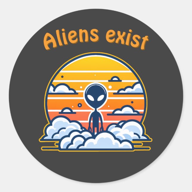 Pegatina Redonda Estética Alien Sunset | Sci-Fi Alien Sunset (Anverso)