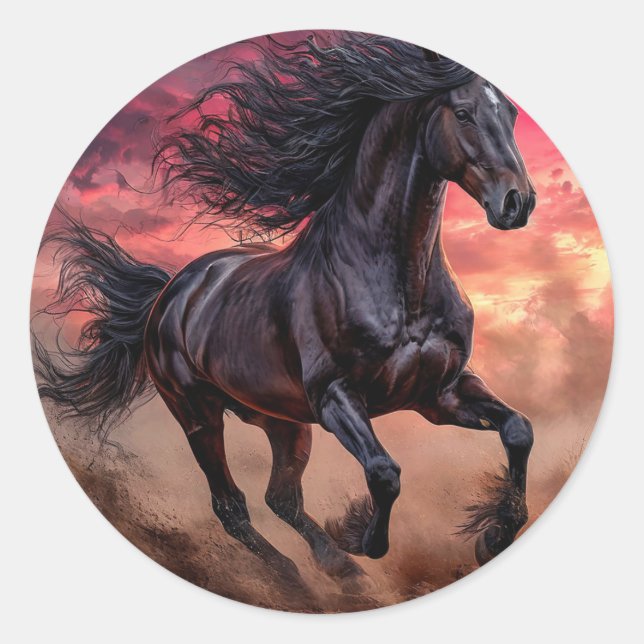 Pegatina Redonda Estética de caballo negro (Anverso)