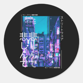 Pegatina Redonda Estética del Cyberpunk japonés Tokio Streetwear