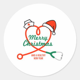 Pegatina Redonda Estetioscopio corazón con Santa Sat