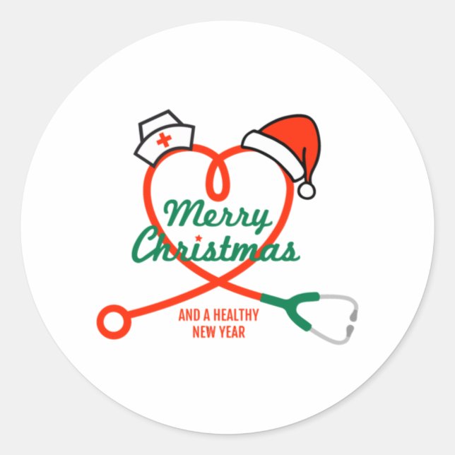 Pegatina Redonda Estetioscopio corazón con Santa Sat (Anverso)