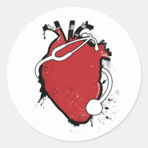 Pegatina Redonda estetoscopio anatómico del corazón