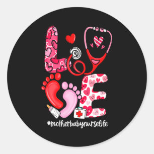 Pegatina Redonda Estetoscopio de amor Madre Bebé Enfermera Vida San