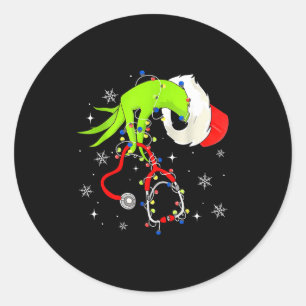 Pegatina Redonda Estetoscopio de Navidad de Enfermera Pijama de Nav