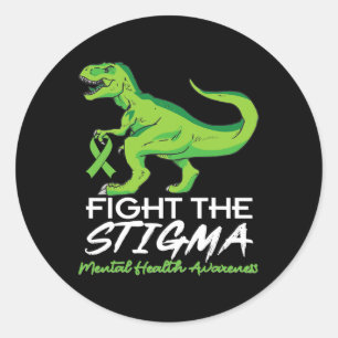 Pegatina Redonda Estigma Sensibilización sobre la Salud Mental Dino