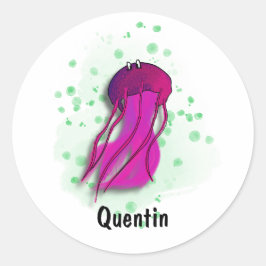 Pegatina Redonda estilo acuático de medusas rosa