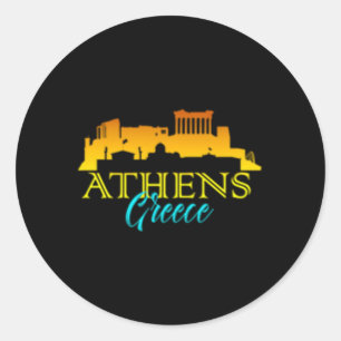 Pegatina Redonda Estilo Atenas Grecia Viajes
