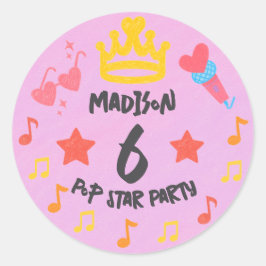 Pegatina Redonda Estilo Crayon Editable - Estrella pop Diva Cumplea