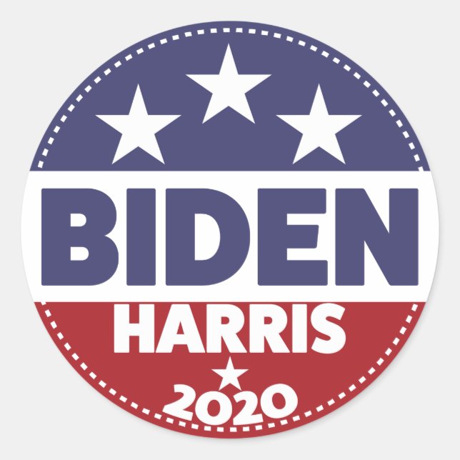 Pegatina Redonda Estilo de botón Biden Harris 2020 (Anverso)