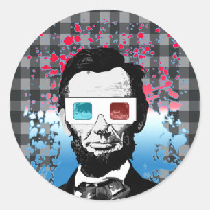 Pegatina Redonda Estilo de Casa de Campo Abraham Lincoln Gafas 3D R