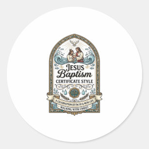 Pegatina Redonda Estilo de Certificado de Bautismo de Jesús Certifi