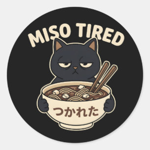 Pegatina Redonda Estilo de humor de comida de tazón de ramen cansad