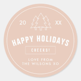 Pegatina Redonda Estilo de logotipo rosa de Rubor Árbol de Navidad