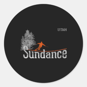 Pegatina Redonda Estilo de los 80 Sundance Utah Esquí Antiguo