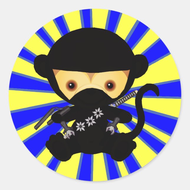 Pegatina Redonda Estilo de Ninja Kawaii del mono (Anverso)