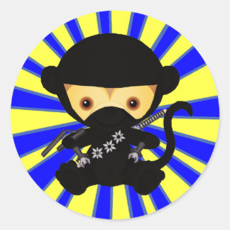 Pegatina Redonda Estilo de Ninja Kawaii del mono