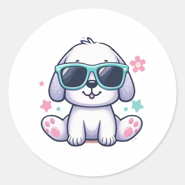 Pegatina Redonda Estilo de perro genial (Anverso)