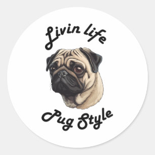 Pegatina Redonda Estilo de pug de vida - amante de pug Scoop