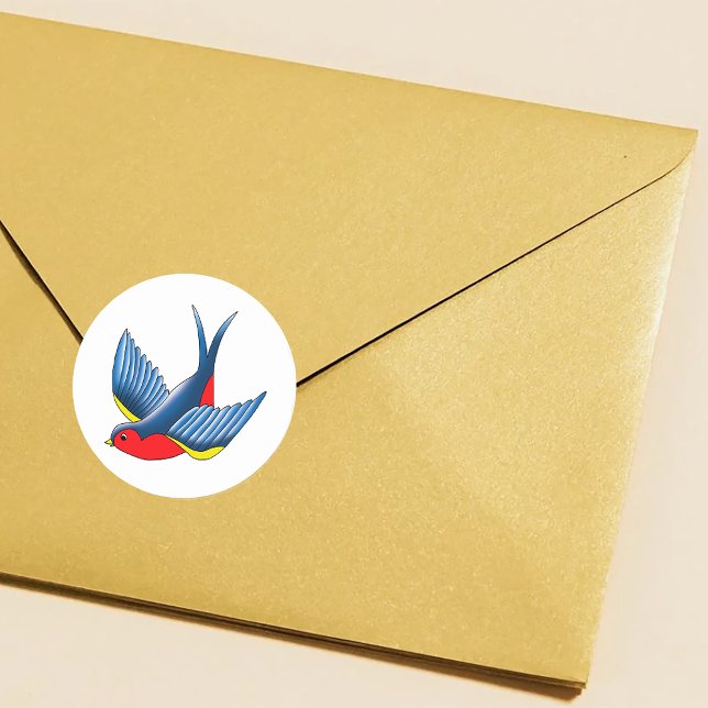 Pegatina Redonda Estilo de tatuaje de pájaro golondrina azul atrevi (Subido por el creador)