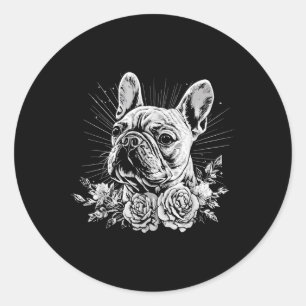 Pegatina Redonda Estilo de tatuaje largo Bulldog francés retro perr