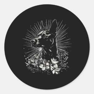 Pegatina Redonda Estilo de tatuaje Perro retro belga malinois _1