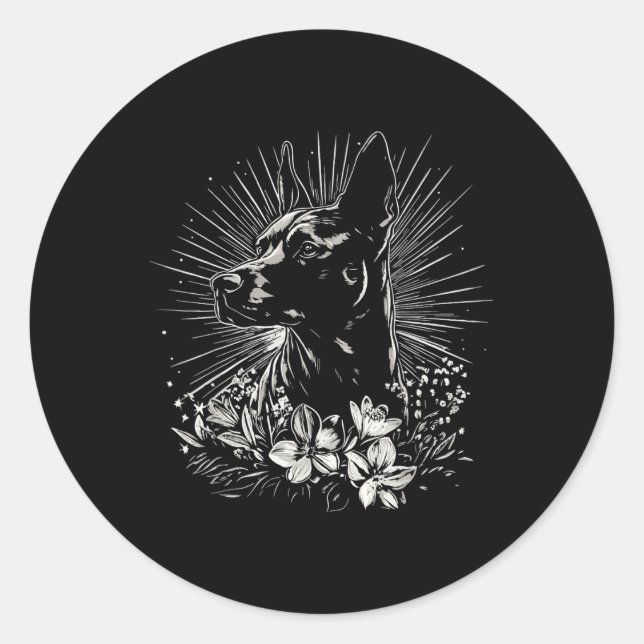 Pegatina Redonda Estilo de tatuaje Perro retro belga malinois _1 (Anverso)