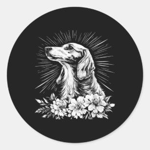 Pegatina Redonda Estilo de tatuaje Perro retro Saluki _1