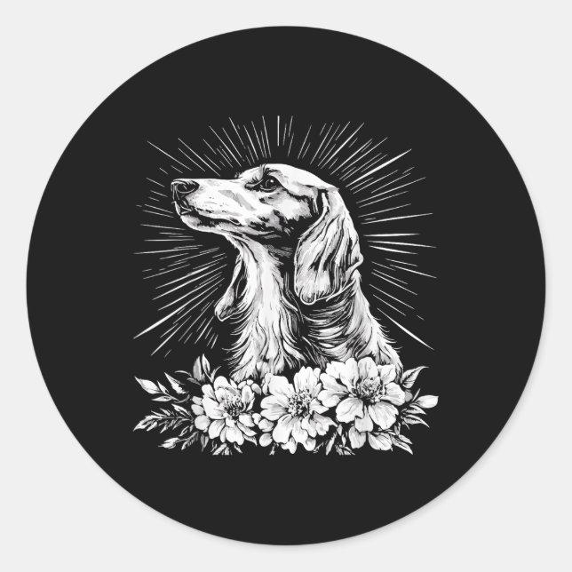 Pegatina Redonda Estilo de tatuaje Perro retro Saluki _1 (Anverso)