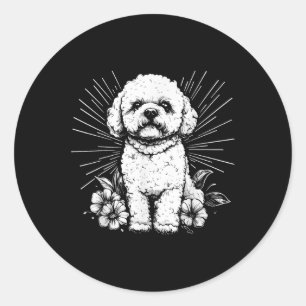 Pegatina Redonda Estilo de tatuaje retro Bichon Frise Dog Lover