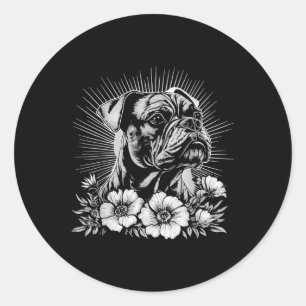 Pegatina Redonda Estilo de tatuaje retro Boxer Perro Lover _1