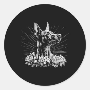 Pegatina Redonda Estilo de tatuaje retro Doberman Pinscher Perro Lo