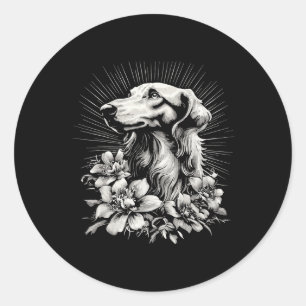 Pegatina Redonda Estilo de tatuaje retro Lover de perro de Borzoi