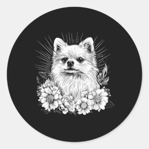 Pegatina Redonda Estilo de tatuaje retro Perro Pomerania Lover