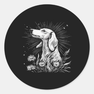 Pegatina Redonda Estilo de tatuaje retro saluki